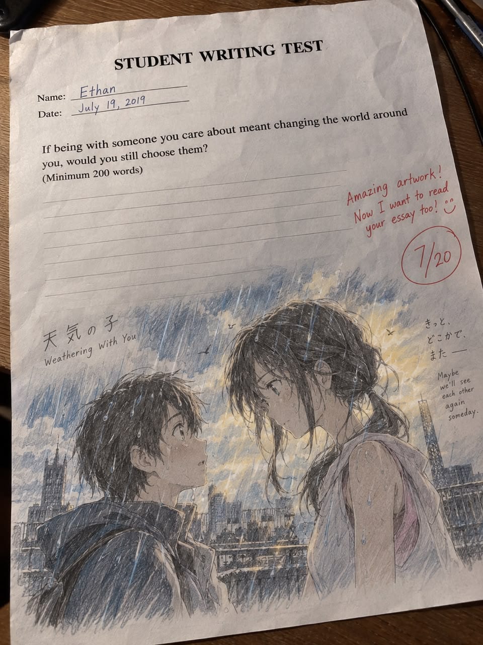 vv — Hina Amano & Hodaka Morishima pencil sketch